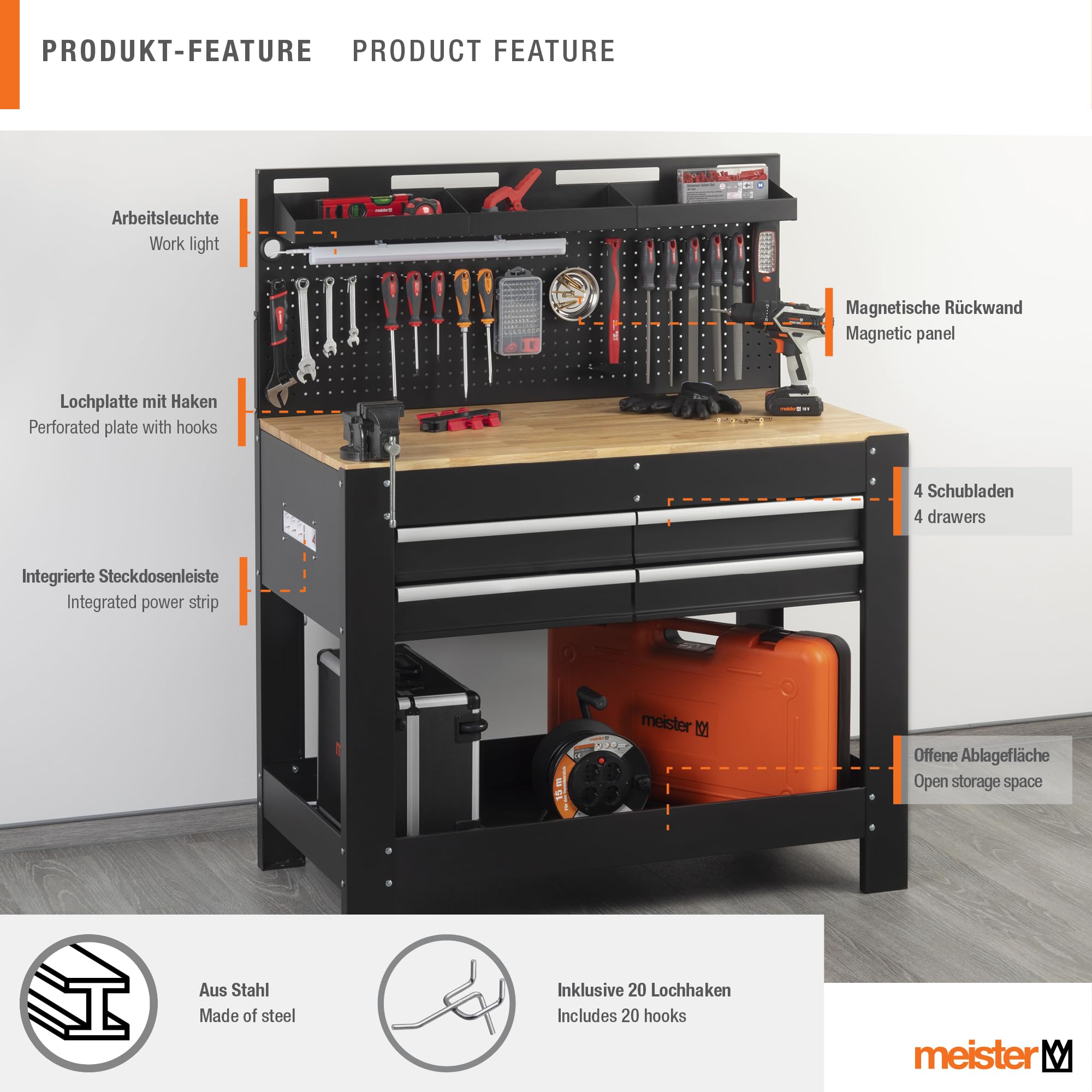 meister-werkbank-1400-x-610-mm-200-kg-mit-led-und-steckdosenleiste image 3