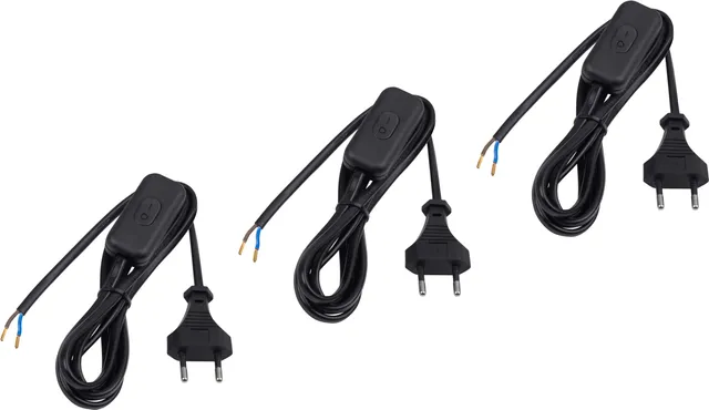 meister-euro-zuleitung-mit-schalter-2-m-schwarz-3er-set-h03vvh2-f-2x0-75-ip20 image 1