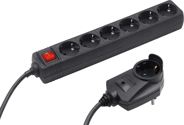 meister-steckdosenleiste-6-fach-2-m-schwarz-mit-zusatzstecker image 1
