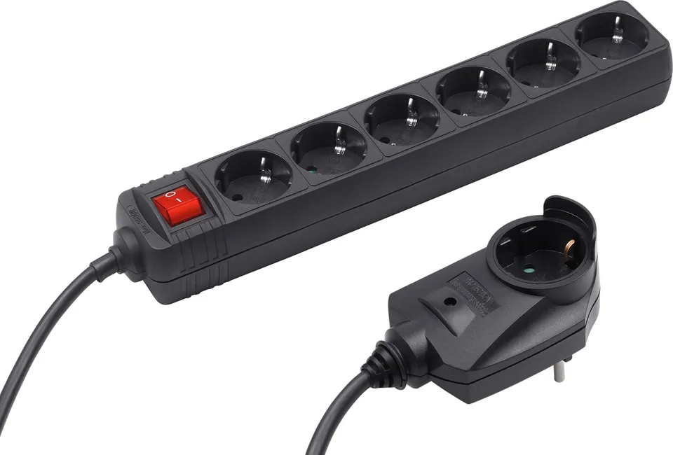 meister-steckdosenleiste-6-fach-2-m-schwarz-mit-zusatzstecker image 1